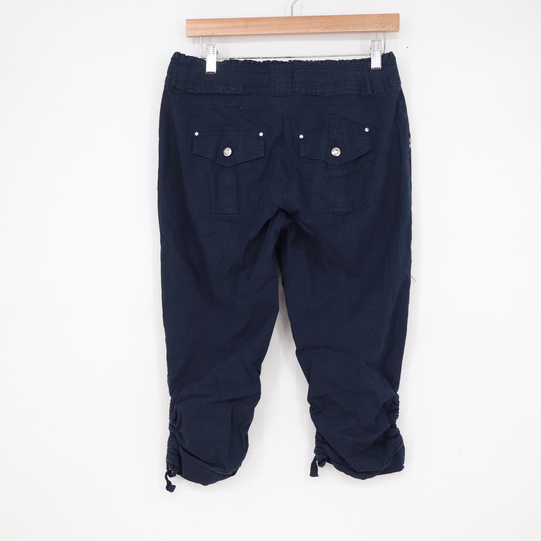 INC International Concepts Navy Blue Cargo Capri Pants Ruched Hem Women's Size 4