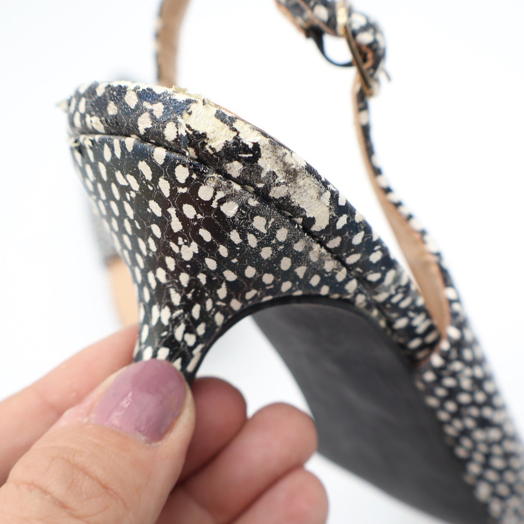 JustFab Mariona Black White Textured Slingback Kitten Heels Size 8.5 Pointed Toe