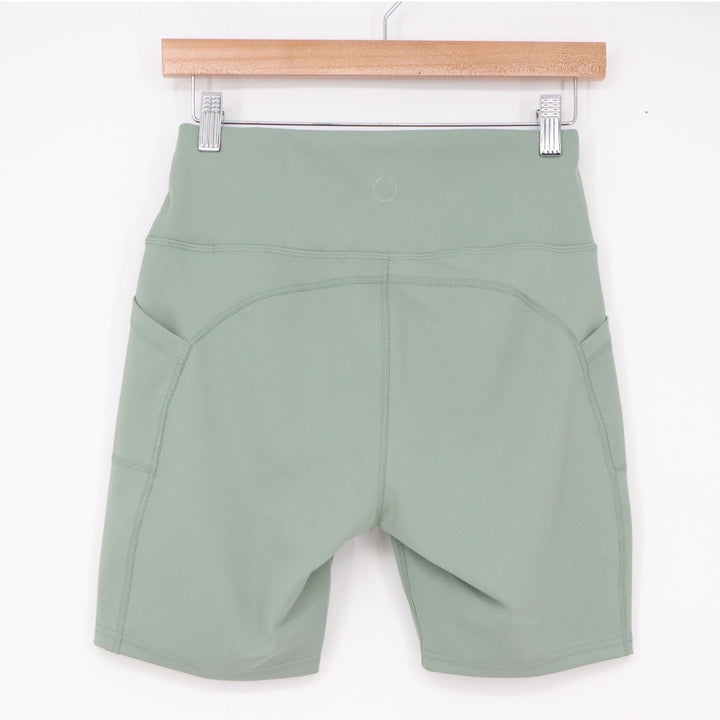 Downtown Motion Biker Shorts Womens M Sage Green High Rise Pockets Excellent