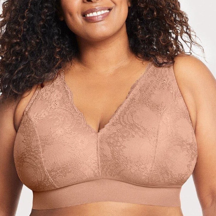 Glamorise Bramour Gramercy Luxe Lace Bralette Bra Womens 46D Black Wireless Cups