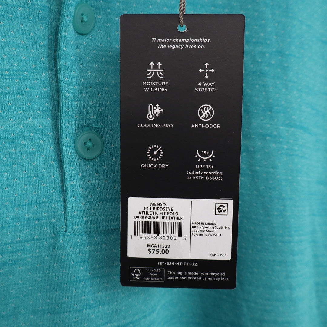 Walter Hagen Mens P11 Birdseye Polo Shirt Aqua Blue Heather Athletic Fit
