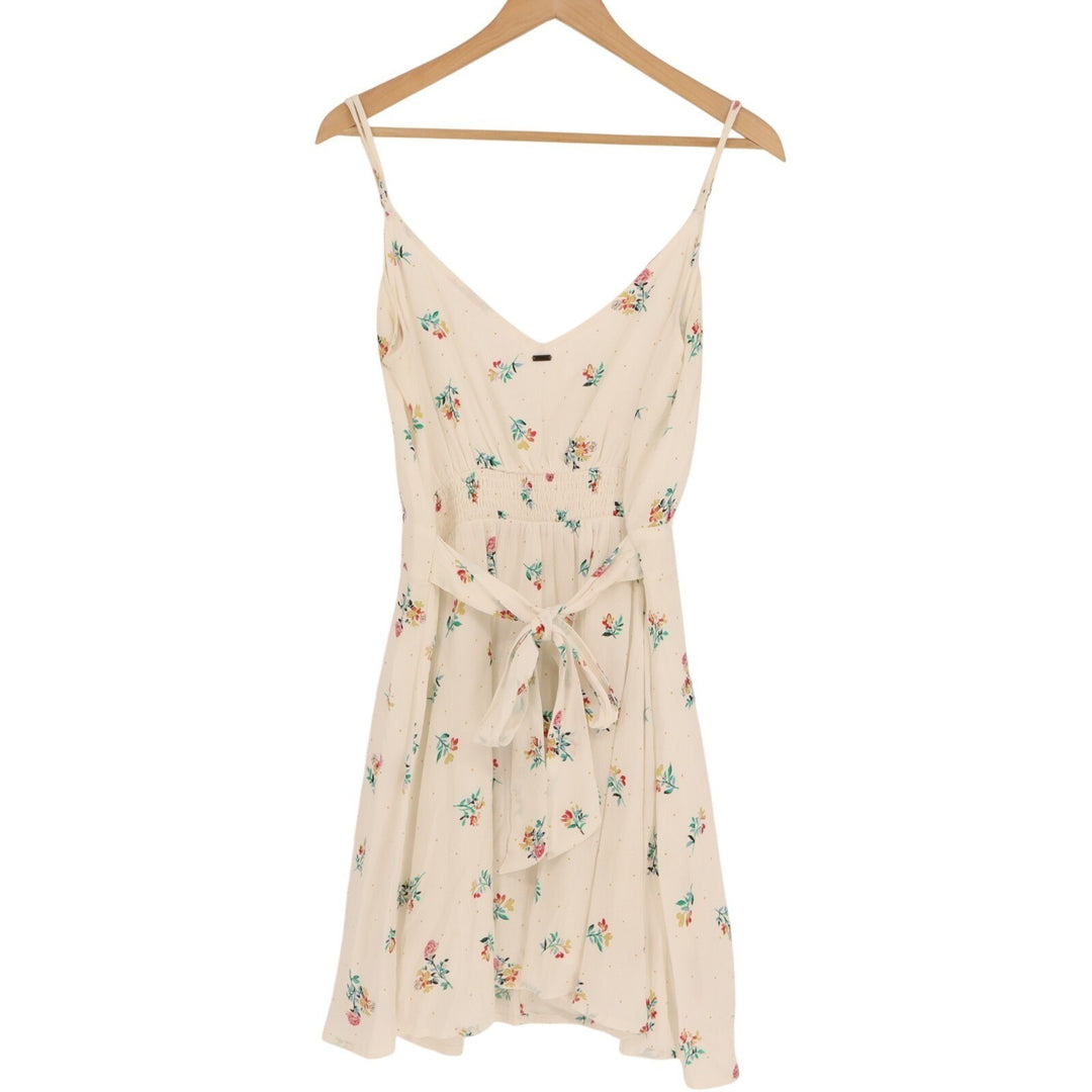 O'neill Midi Dress Womens M White Floral Pleated Button Front Spaghetti Straps