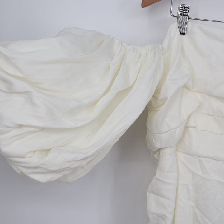 Showpo Betty Mini Dress Off Shoulder Puff Sleeve Gathered White Size 16