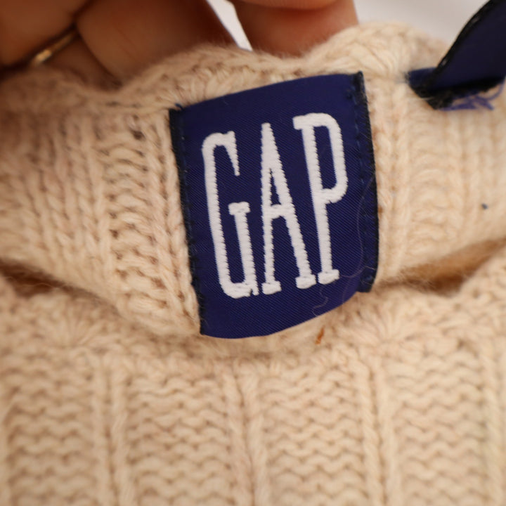 Vintage Gap Lambswool Angora Blend Sweater Cream Cable Knit Scalloped Neck S