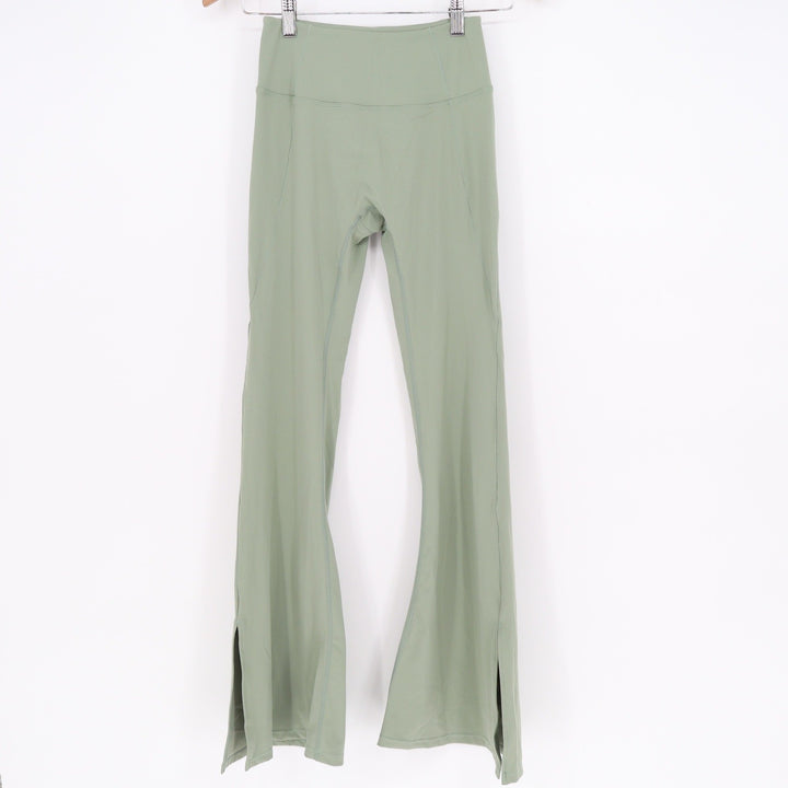 Sage Green High Waisted Scrunch Butt Flare Leggings with Side Slits Size M