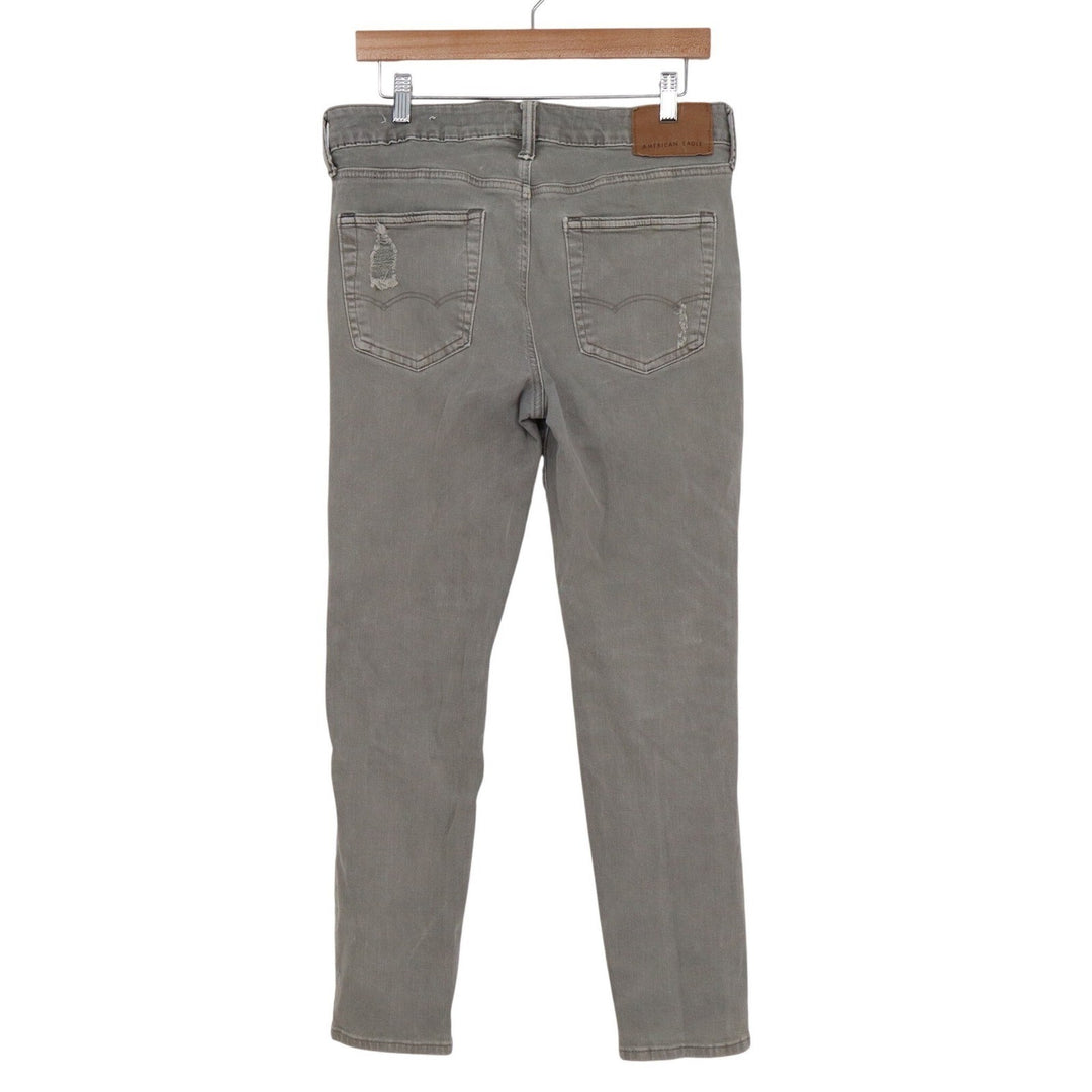 American Eagle Airflex+ Skinny Distressed Gray Ripped Jeans Mens 32x30