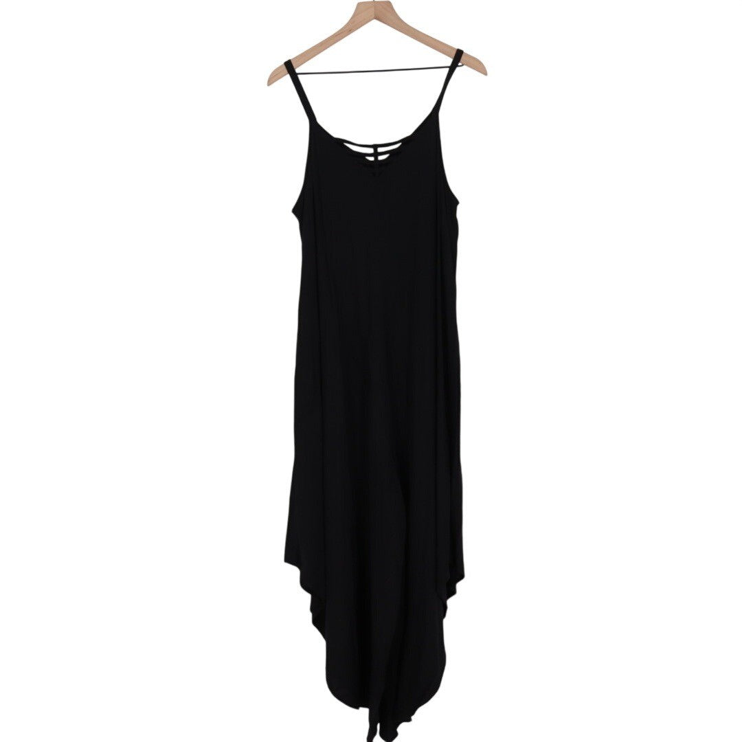 Dash of Salt Black Rayon Maxi Dress Spaghetti Strap Asymmetrical Hem XL