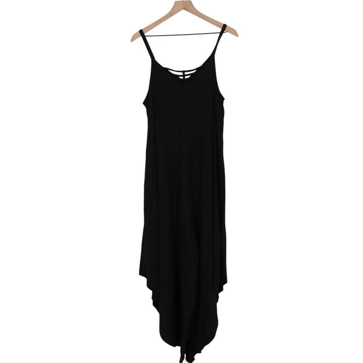 Dash of Salt Black Rayon Maxi Dress Spaghetti Strap Asymmetrical Hem XL