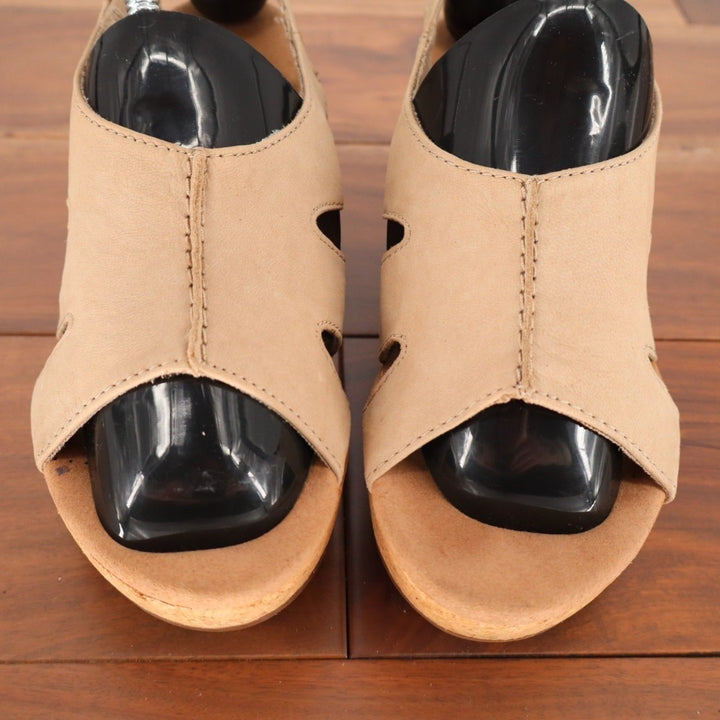 Clarks Collection Annadel Bari Womens US 7M Nubuck Leather Beige Wedge Sandals