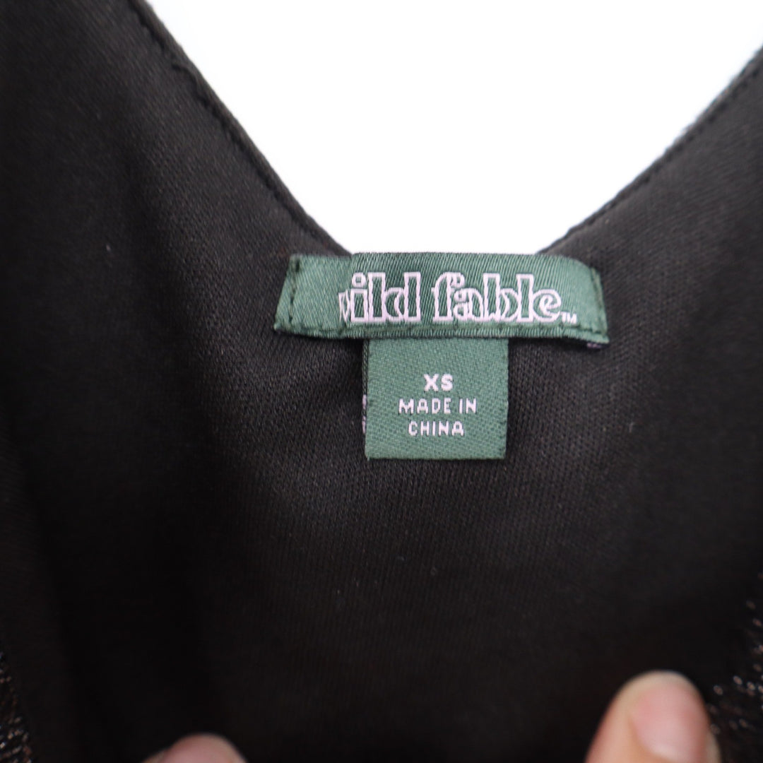 Wild Fable Black Metallic Ruched Bodycon Mini Dress XS Double Strap Cross Back