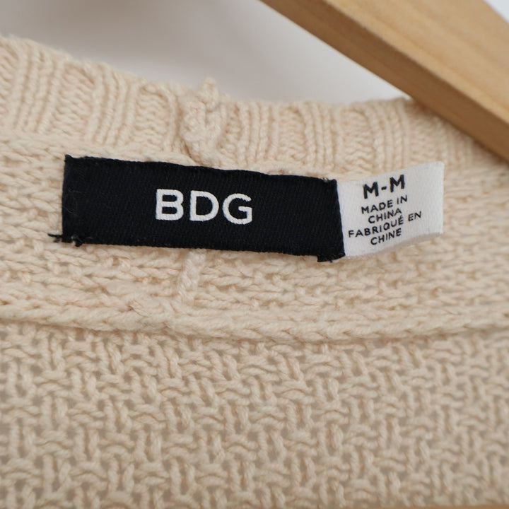 BDG Cardigan Sweater Womens Medium Beige Cotton Chunky Knit Pocket Open Front