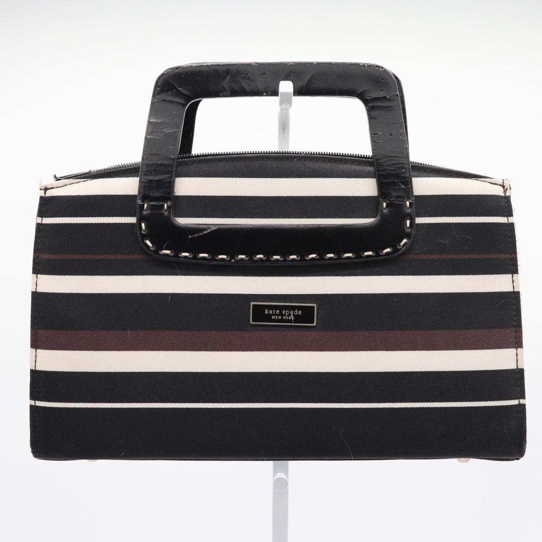 Kate Spade New York Striped Canvas Satchel Bag Black White Brown Vintage Sam