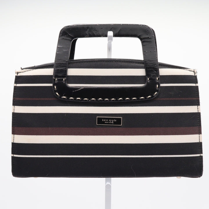 Kate Spade New York Striped Canvas Satchel Bag Black White Brown Vintage Sam
