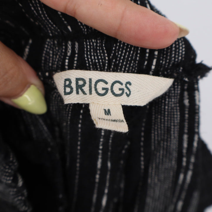 Briggs Womens Black White Striped Linen Blend Elastic Waist Straight Pants M