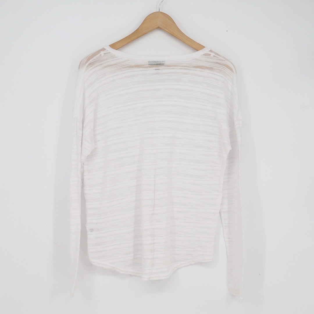 Apt 9 Womens White V-Neck Lightweight Slub Burnout Knit Long Sleeve Sweater M