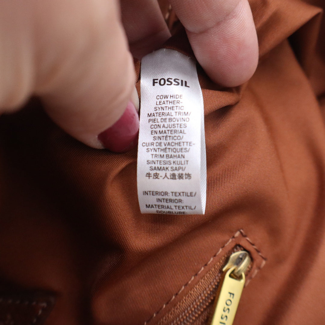 Fossil Felicity Satchel Cognac Brown Leather Crossbody Handbag Gold Hardware