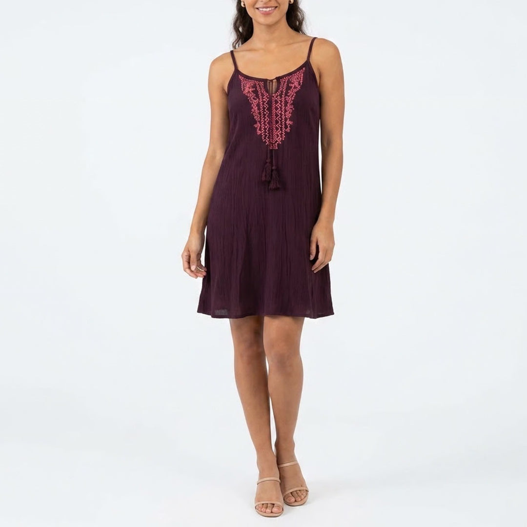 Mossimo Supply Co Womens Plum Purple Embroidered Boho Tassel Sundress Size M
