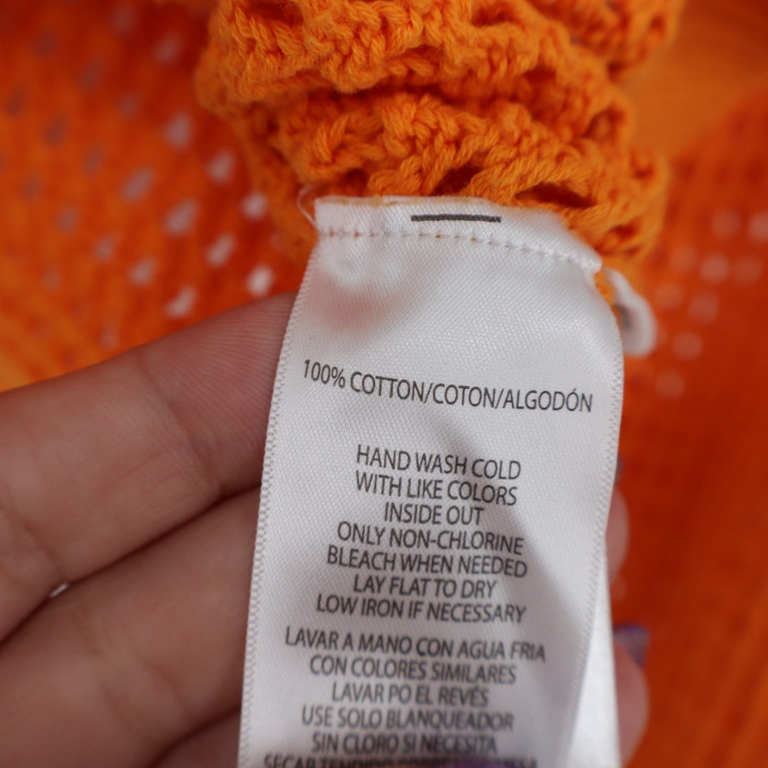Calvin Klein Jeans Crop Sweater Womens XS Bright Orange Open Knit Cotton Ribbed