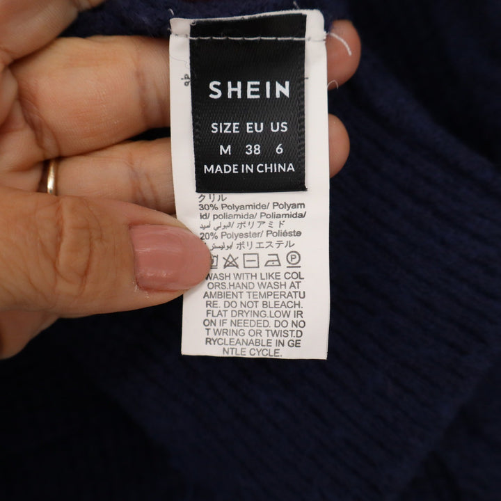 SHEIN Navy Blue Cable Knit Cropped Cardigan V-Neck Button Front Sweater Size M