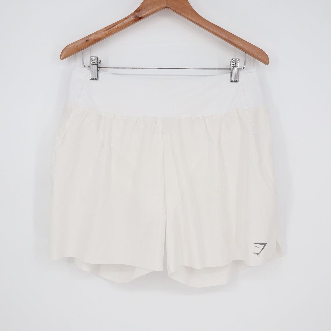 Gymshark Womens White Running Shorts XL Wide Waistband Athletic Activewear