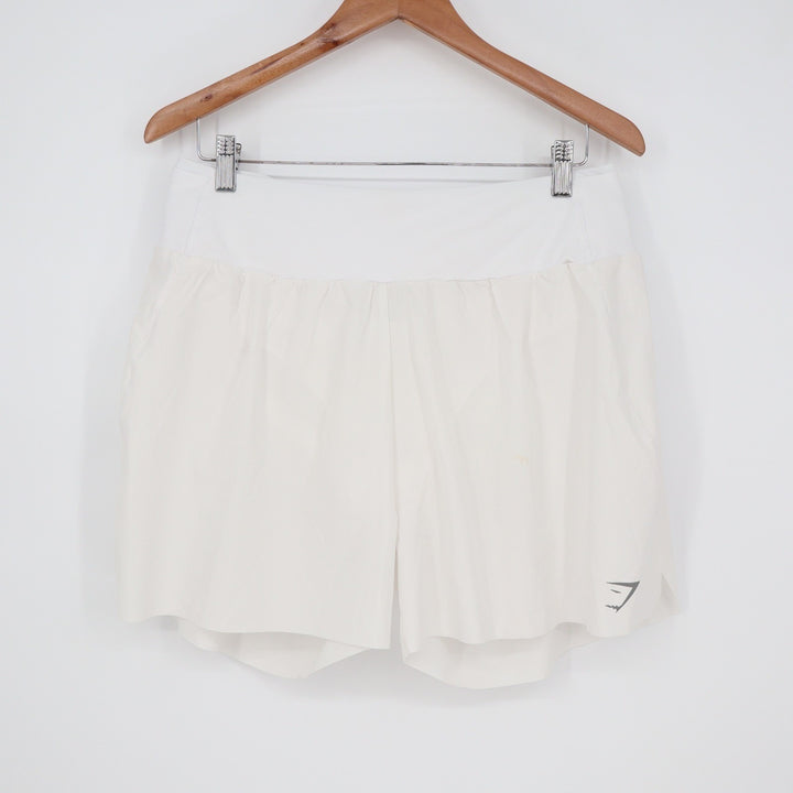 Gymshark Womens White Running Shorts XL Wide Waistband Athletic Activewear