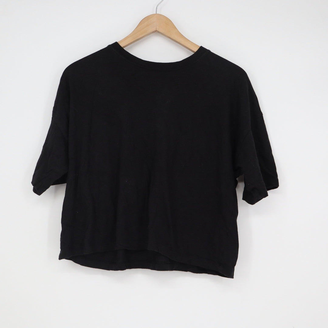 SO Womens Black Boxy Crop T-Shirt 100% Cotton Short Sleeve Crew Neck Size M