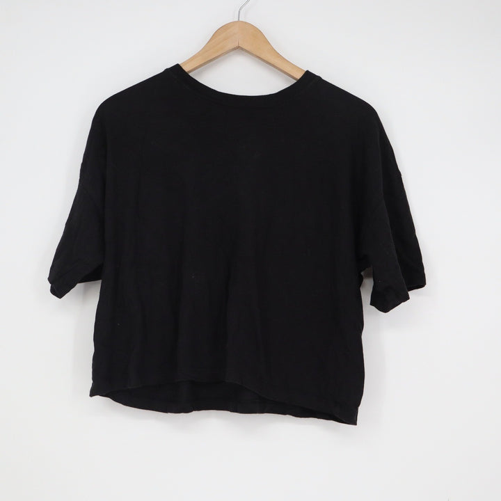 SO Womens Black Boxy Crop T-Shirt 100% Cotton Short Sleeve Crew Neck Size M