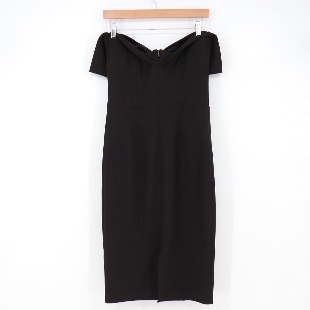 bebe Dress Women M Bodycon Black Off Shoulder Sweetheart Midi Cocktail Excellent