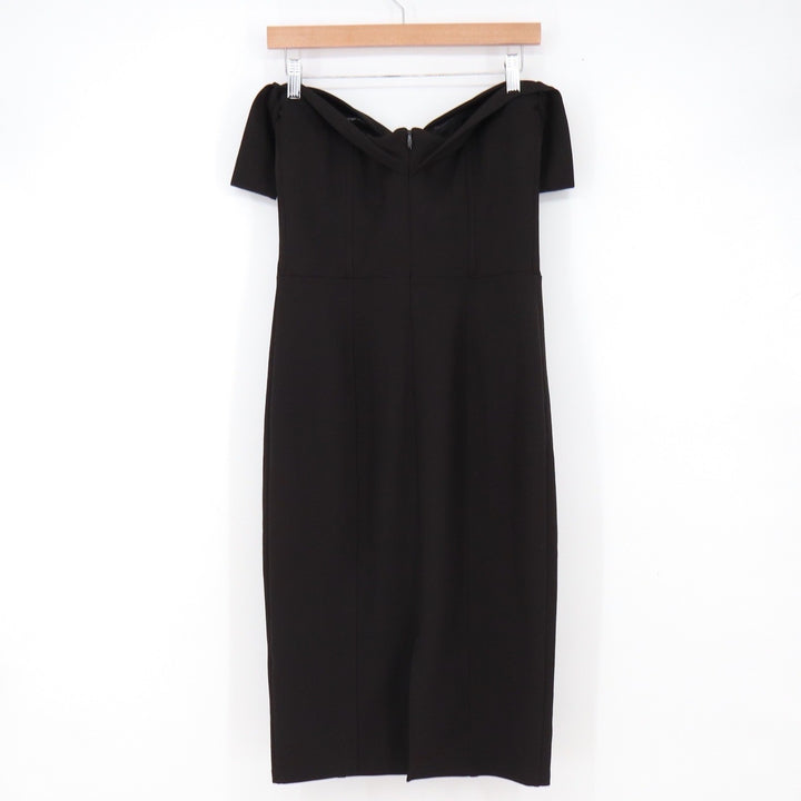 bebe Dress Women M Bodycon Black Off Shoulder Sweetheart Midi Cocktail Excellent