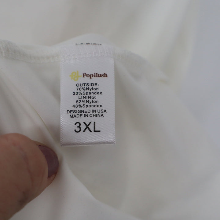 Popilush White Built-In Shapewear Slip Dress Midi Side Slits 3XL
