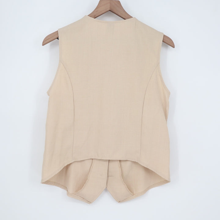 Shein Waistcoat Women's Medium Beige Stretch V-Neck Sleeveless Button Front