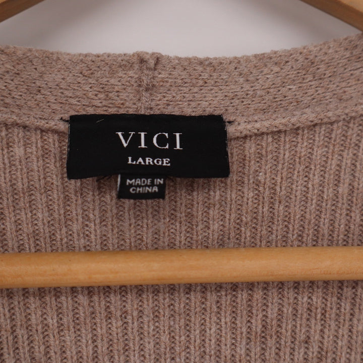 VICI Womens Ribbed Knit Long Duster Cardigan Open Front Taupe Mauve Large