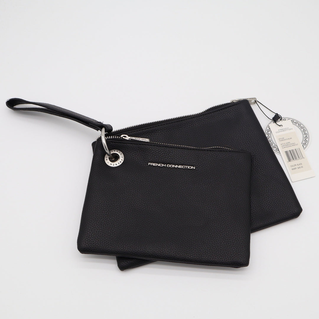 French Connection Lara Pebble Double Slim Pouches Wristlet Black