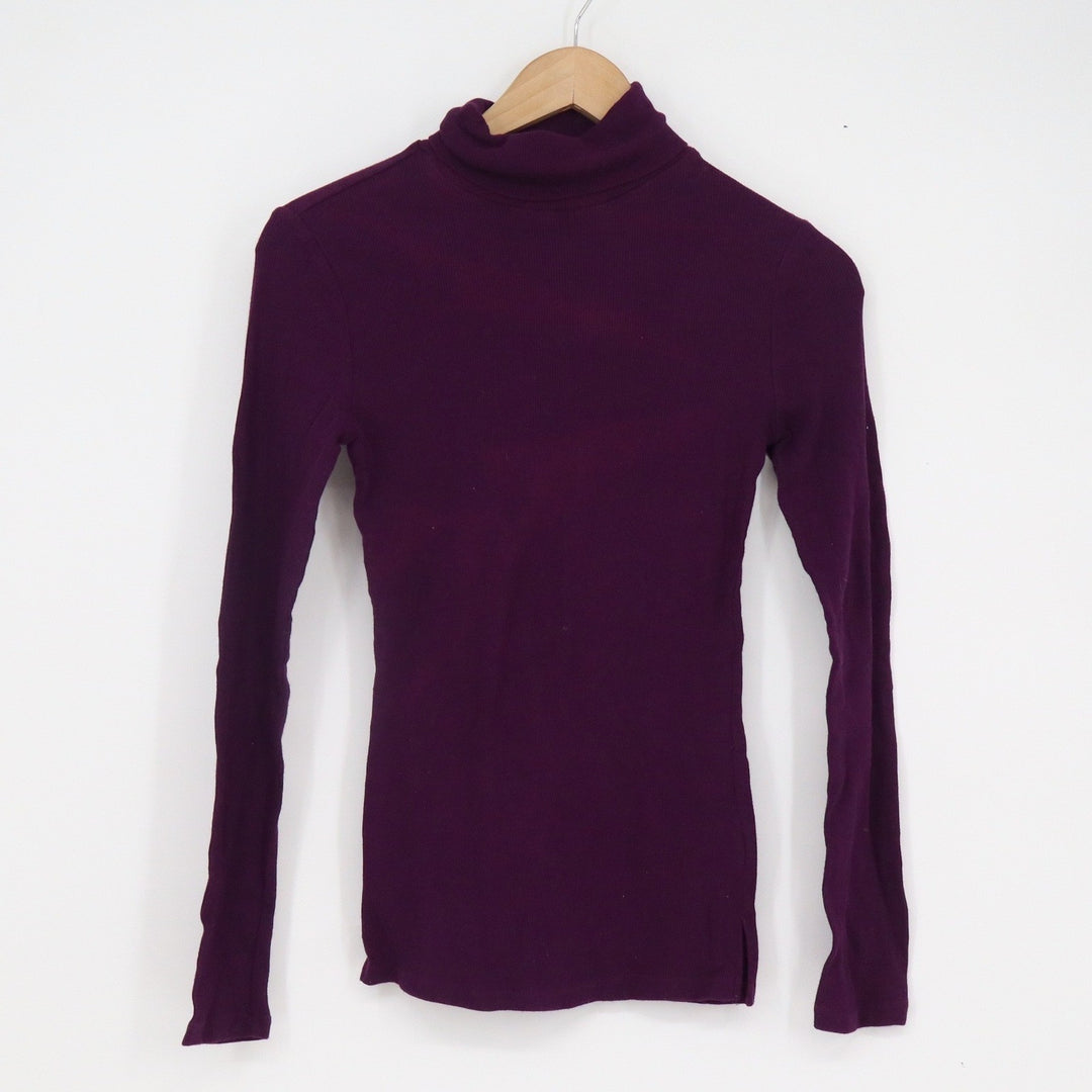 Ambiance Womens Ribbed Turtleneck Top Purple Long Sleeve Slim Fit Size M