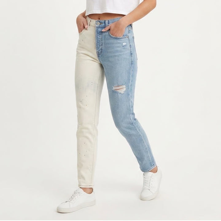7 For All Mankind High Waist Josefina Two Tone Split Distressed Jeans Size 23