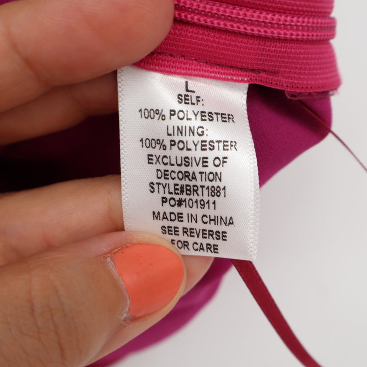 Stile by Per Lei Magenta Satin Lace Trim Tie Front Crop Top Large NEW