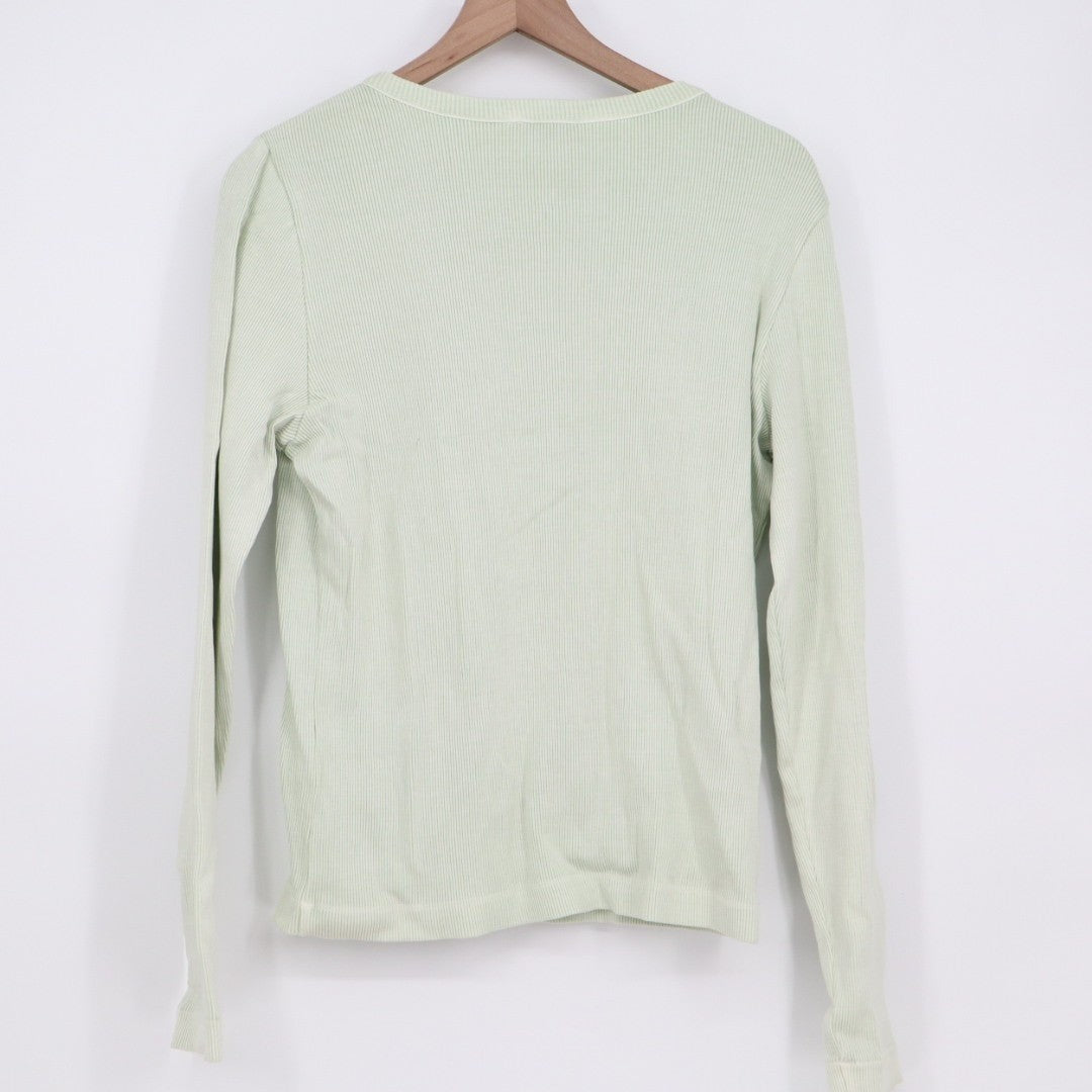Madewell Cardigan Sweater Womens XL Lime Green Knit Cotton Ribbed Long Sleeve