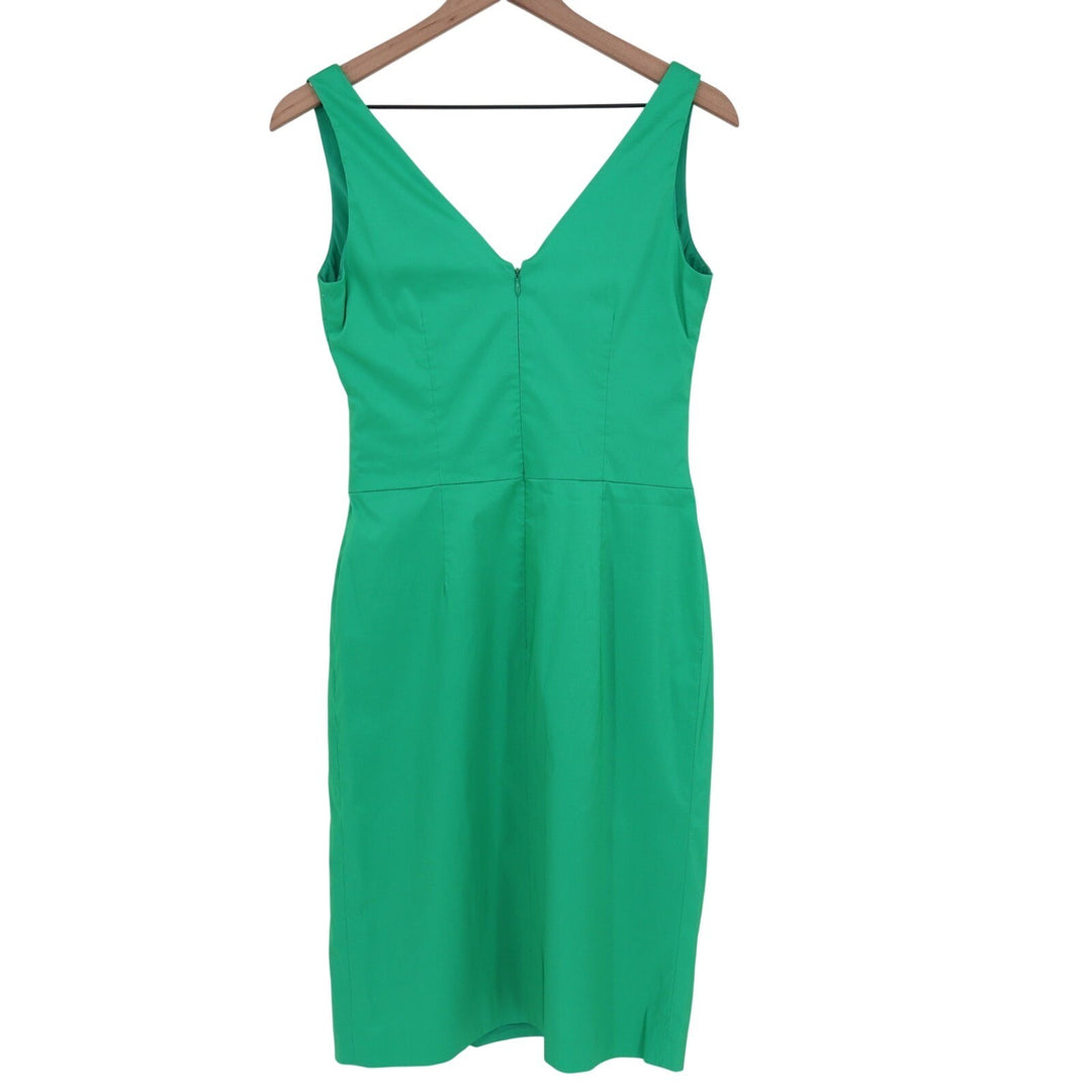 Lauren Ralph Lauren Mini Dress Womens 4 Green Pleated Back Zip V-Neck Front Slit