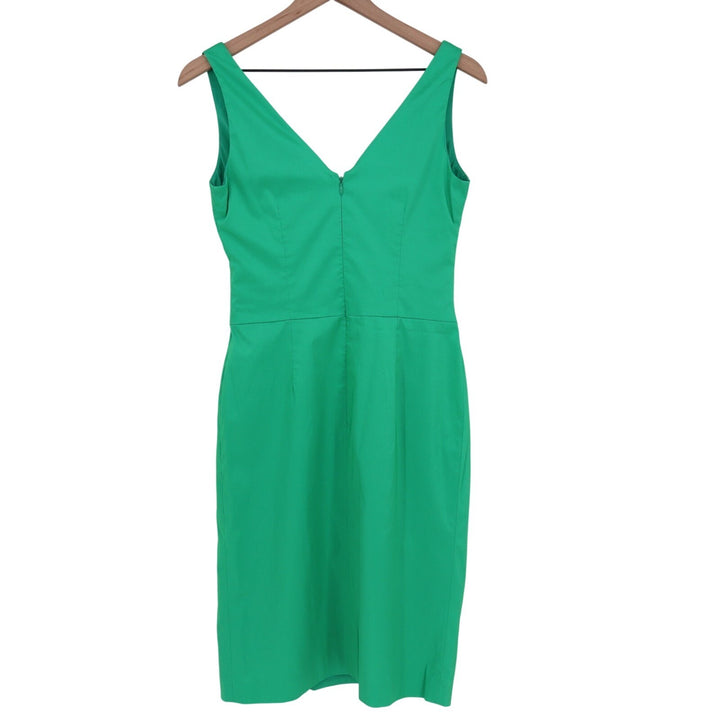 Lauren Ralph Lauren Mini Dress Womens 4 Green Pleated Back Zip V-Neck Front Slit