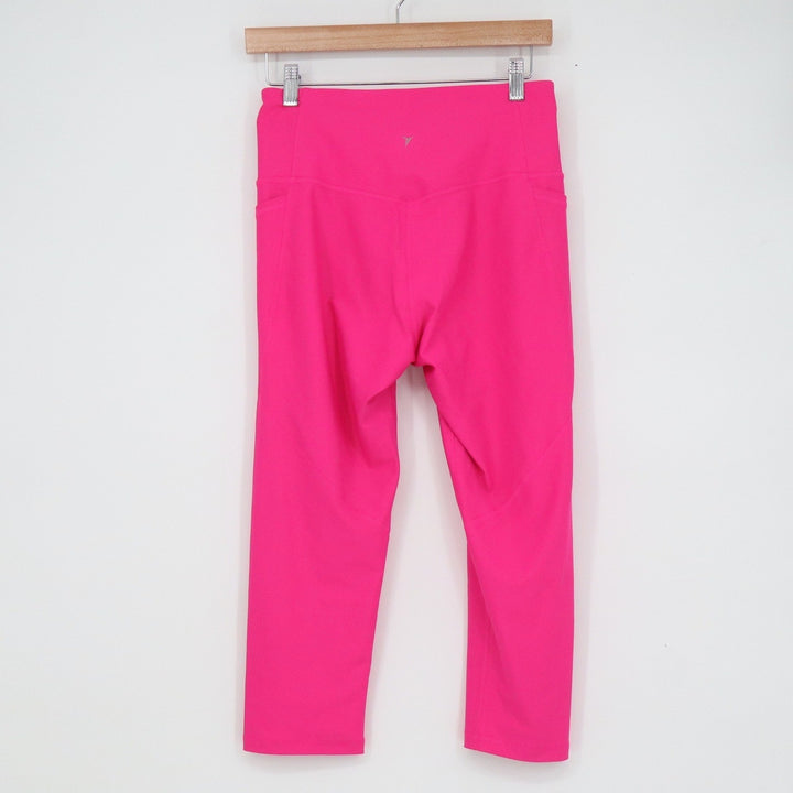 Old Navy Active Powersoft Neon Pink Cropped High Rise Leggings Pockets Womens L