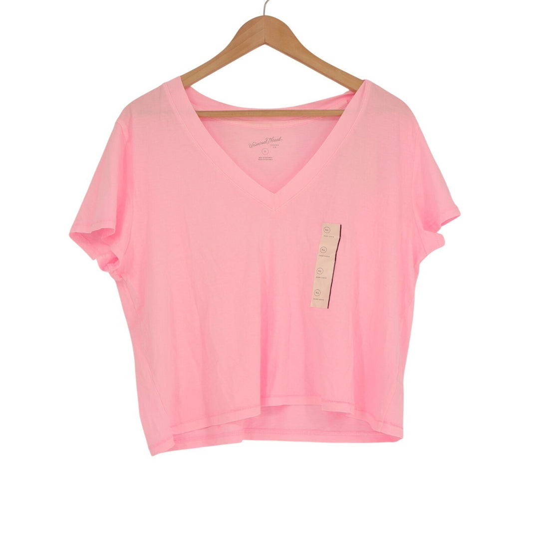 Universal Thread Shrunken T-Shirt Womens XL Pink V-Neck Short Sleeve Pullover