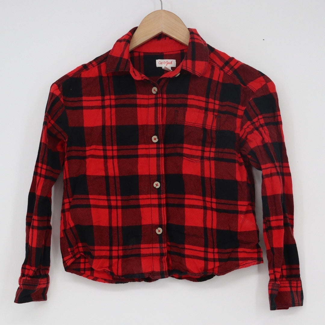 Cat & Jack Kids Red Black Buffalo Plaid Button Down Shirt Size M 7/8