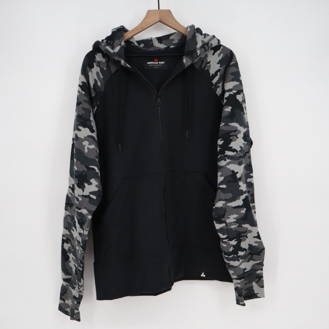 American Giant Raglan Classic Full Zip Hoodie Mens XL Black Gray Camouflage