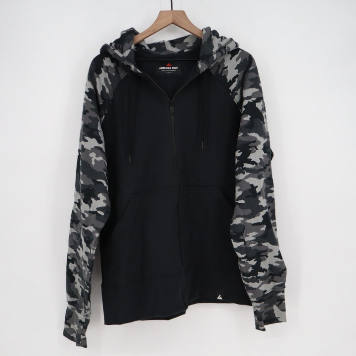 American Giant Raglan Classic Full Zip Hoodie Mens XL Black Gray Camouflage