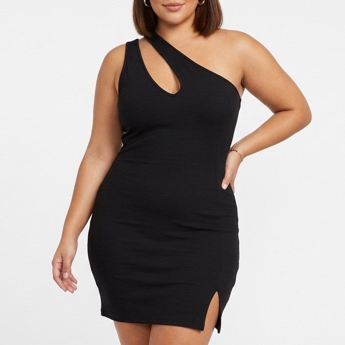 Naked Wardrobe Black Asymmetrical Double Strap Mini Dress XL