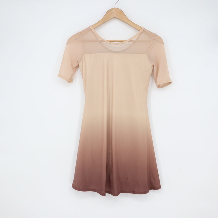 Balera Dancewear Girls LC Ombre Lyrical Dress Tan Brown Mesh Short Sleeve