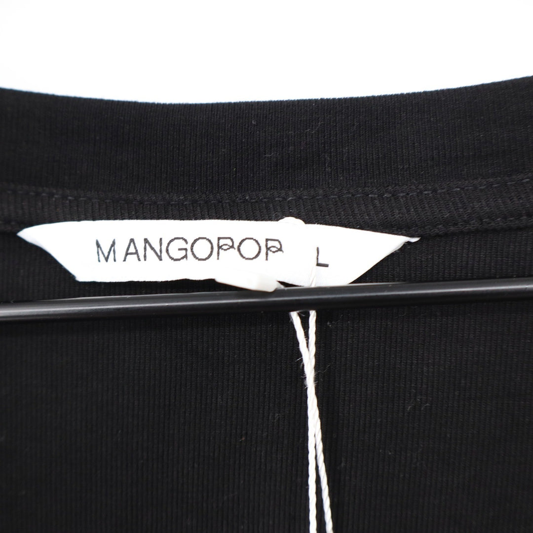 Mangopop Black Ribbed Knit Long Sleeve V-Neck Bodysuit Large