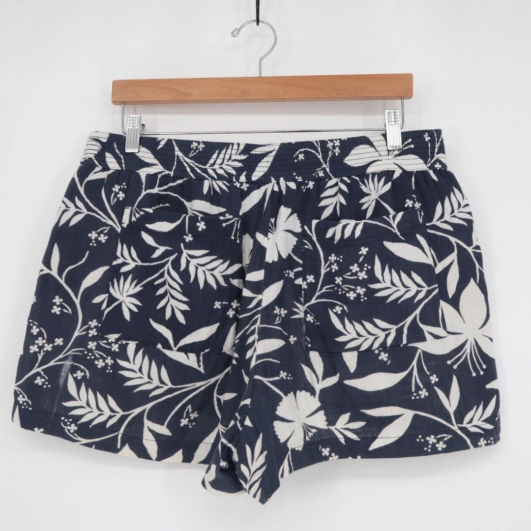 Loft Outlet Navy Blue White Floral Cotton Pull On Shorts Womens Large JKC 203
