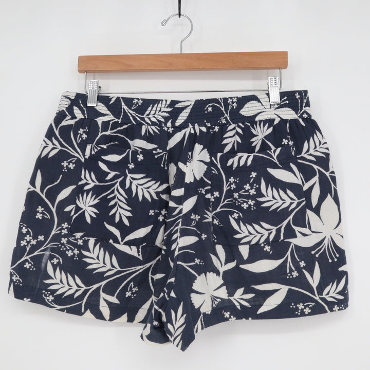 Loft Outlet Navy Blue White Floral Cotton Pull On Shorts Womens Large JKC 203