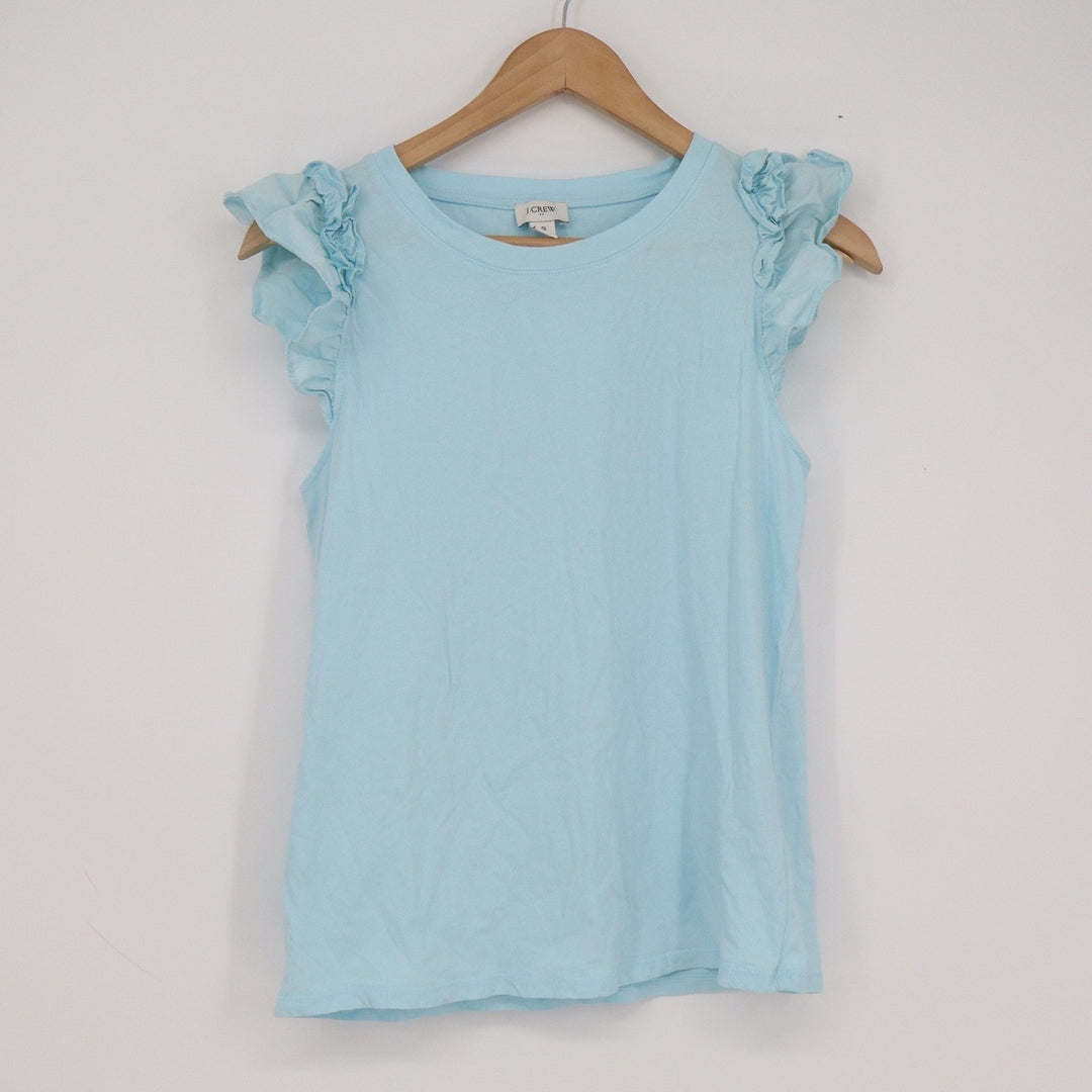 J.Crew Womens Light Blue Cotton Ruffle Cap Sleeve T-Shirt Size S